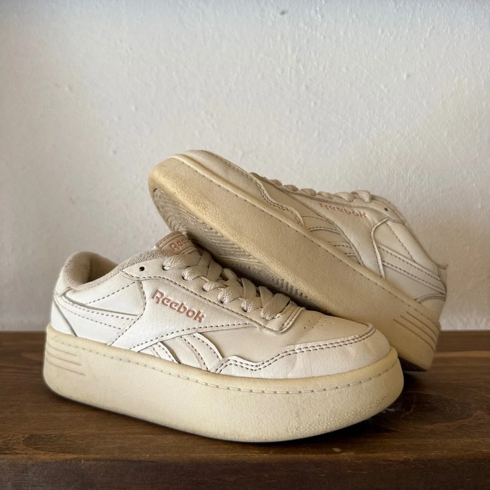 Reebok Club C Double Geo Kids Platform Sneakers White Pink Size 11